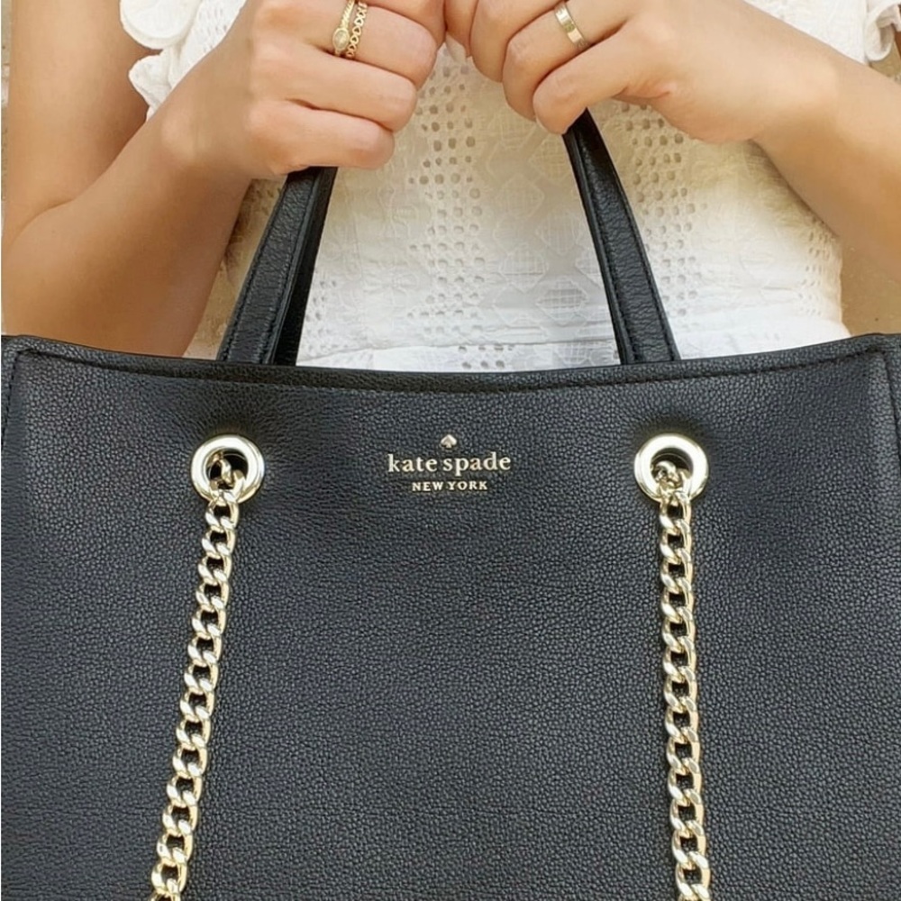 ♠️Kate Spade Large Infinite Triple Comp Tote Bag- Black- Pebble Leather-NWT - Picture 4 of 16